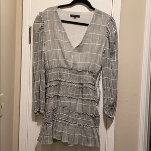 Linen grey and white mini dress